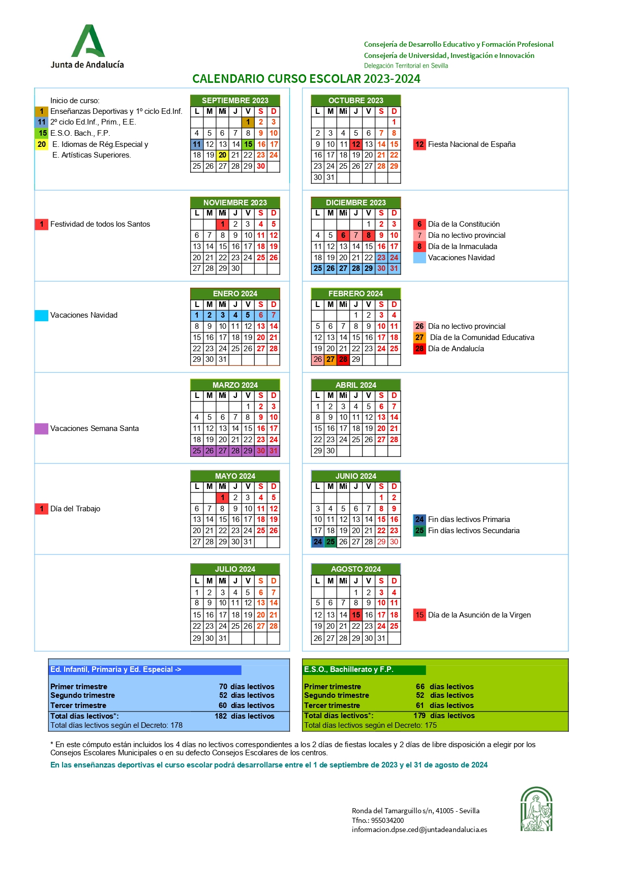 Calendario escolar Sevilla 2023/24