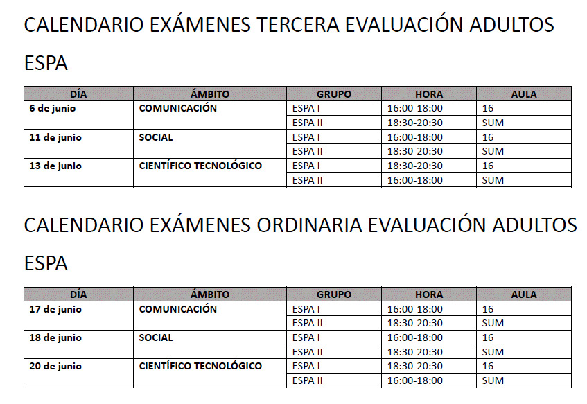 Exámenes ESPA 3ª Evaluación