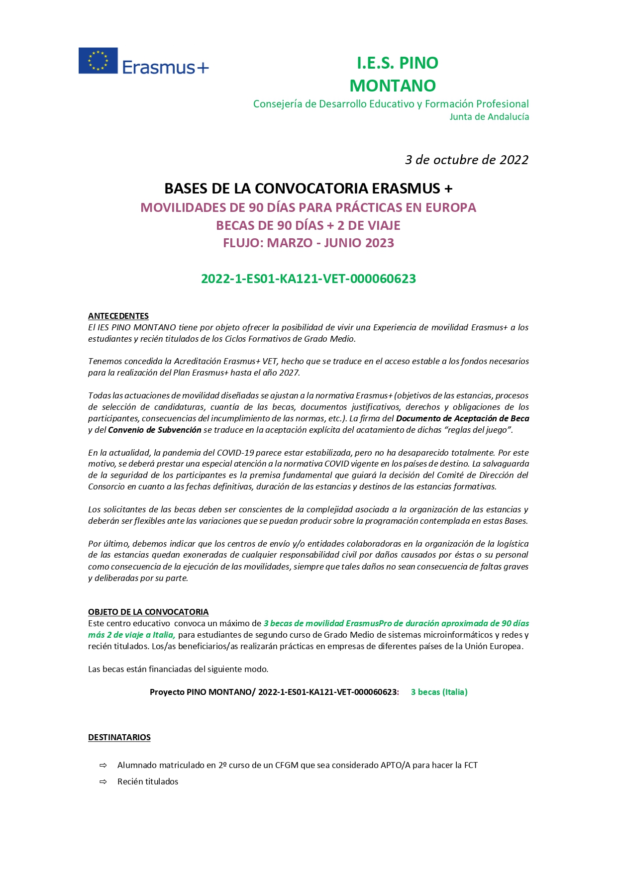 Base Erasmus FP Larga Duración Pino Montano