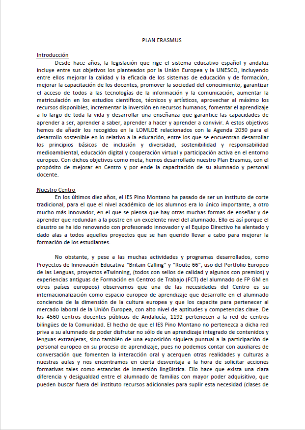 plan Erasmus Pino Montano